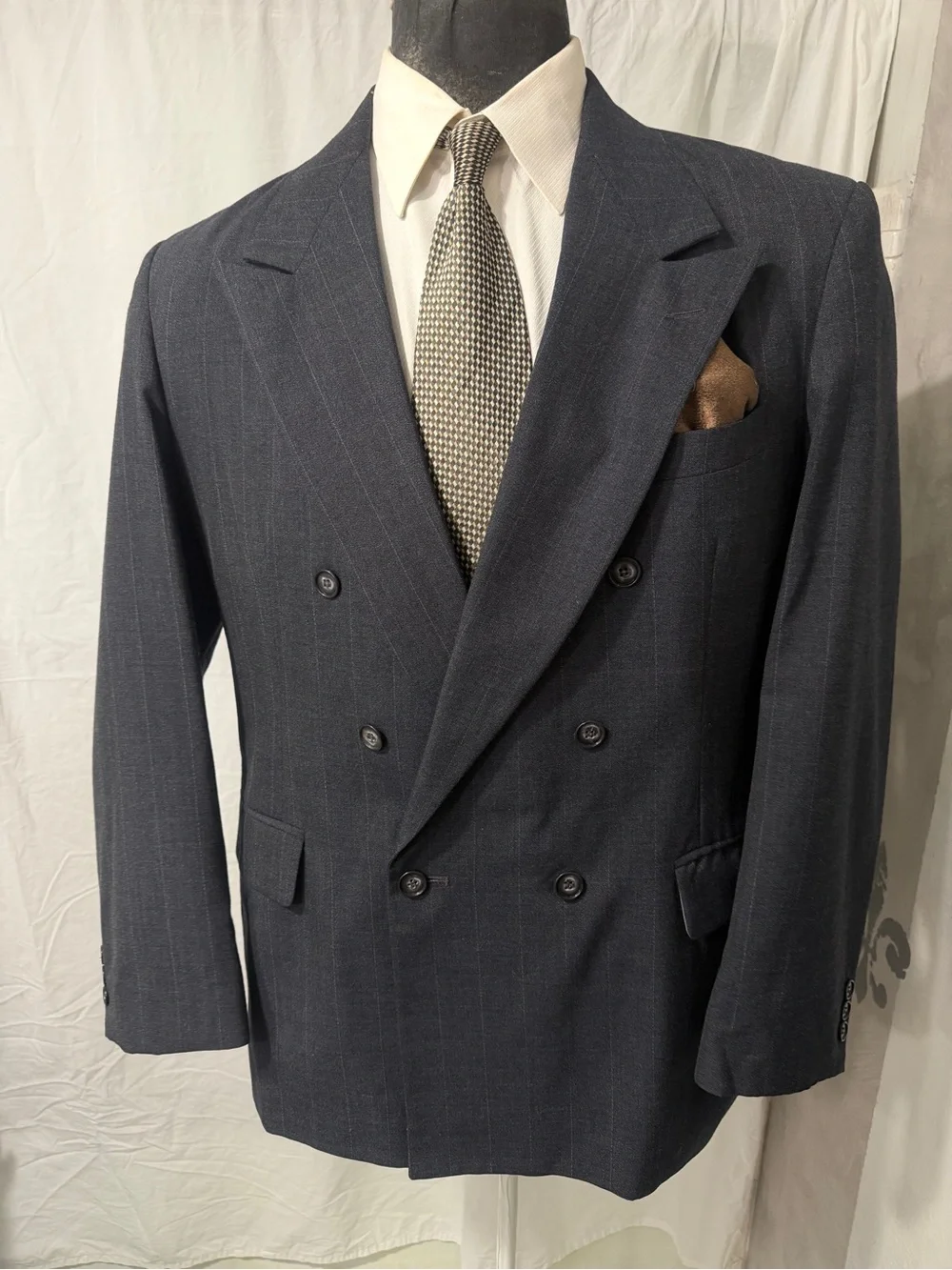 Men's Double-Breasted Navy Pinstripe Blazer